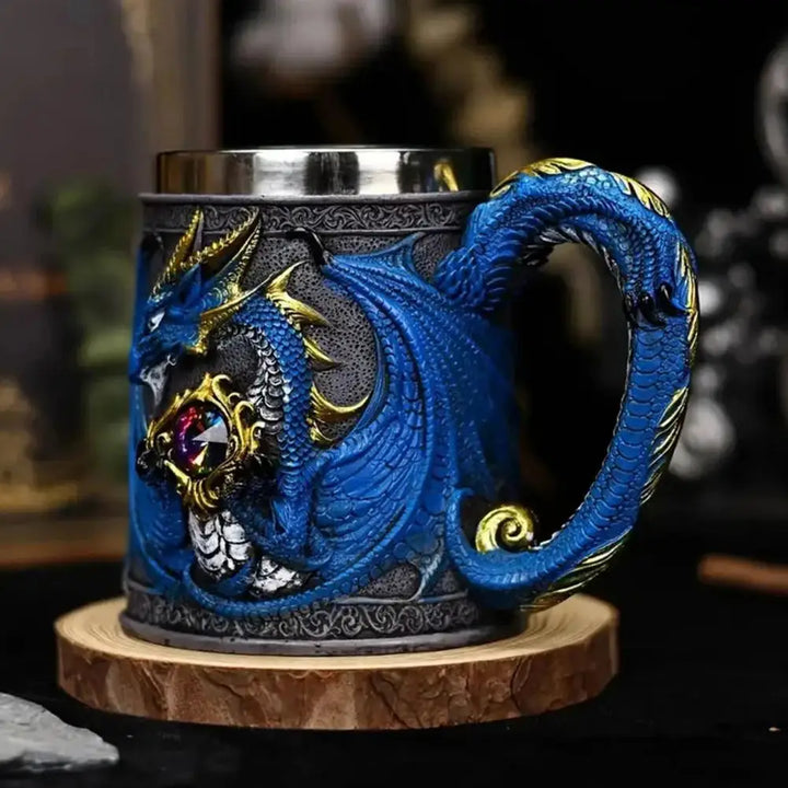 Impressive Dragon Resin Stainless Steel Beer Mug Coffee Tankard 600ml