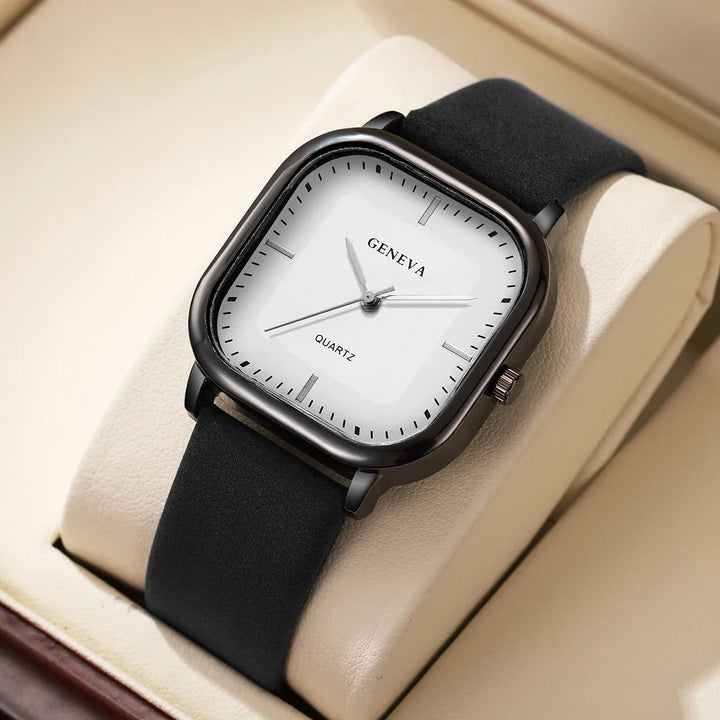 Blue Square Dial Alloy Leather Watch