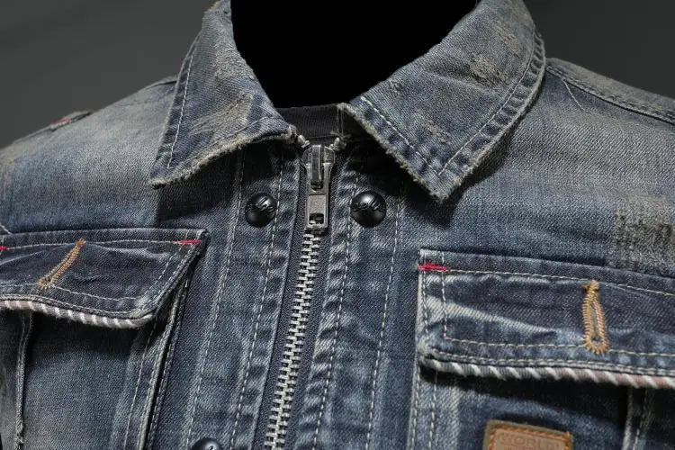 Men's Vintage Denim Jacket: Classic Retro Style, Durable, Comfortable Fit