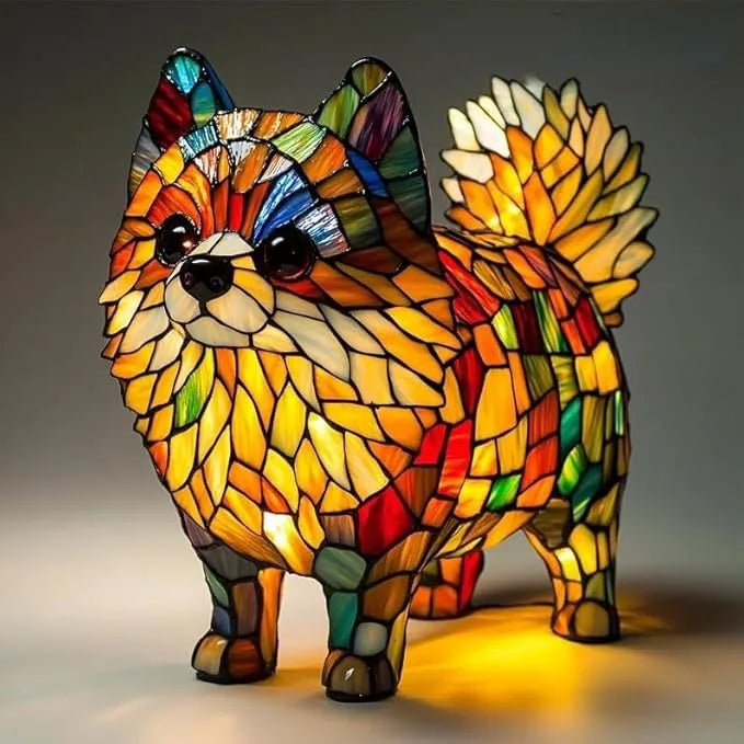 Charming Stained Glass Dog Table Lamp: Artistic Colorful Pet Design Lighting