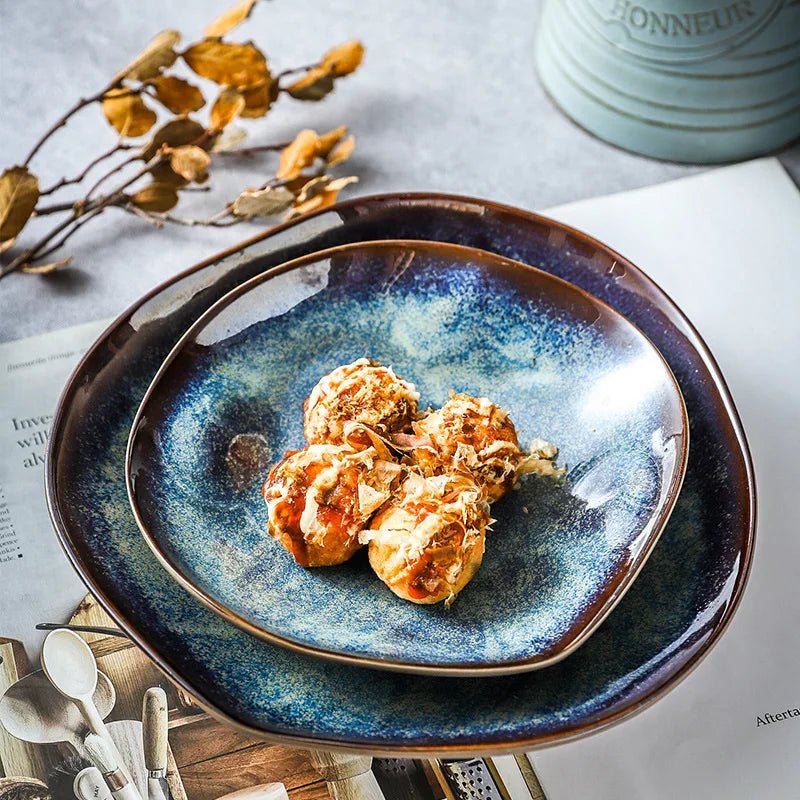 Turquoise Kiln-Glazed Porcelain Dinnerware Set table setting