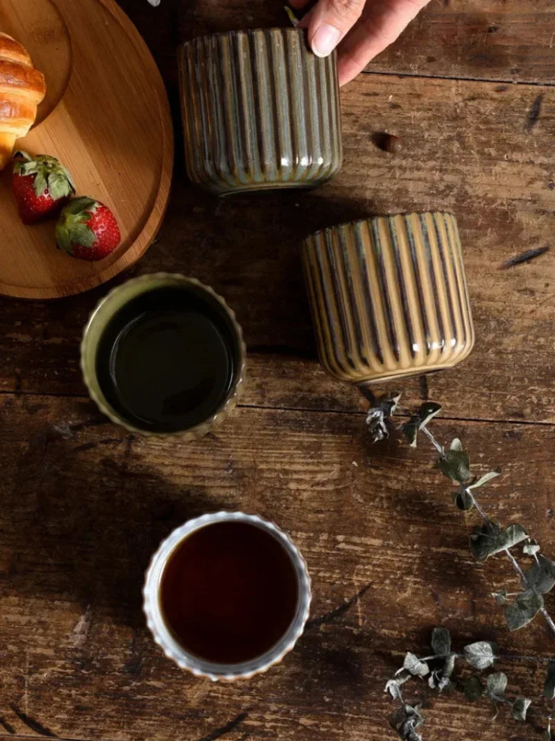 Ribbed Glazed Porcelain Mugs
