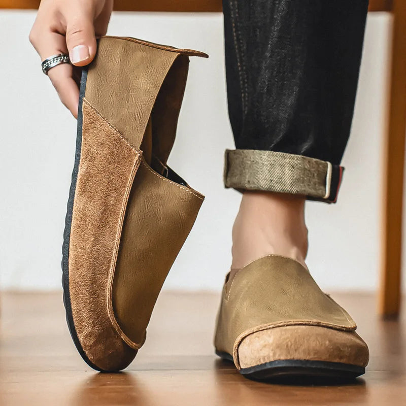 Leather moccasin loafers pair angled view