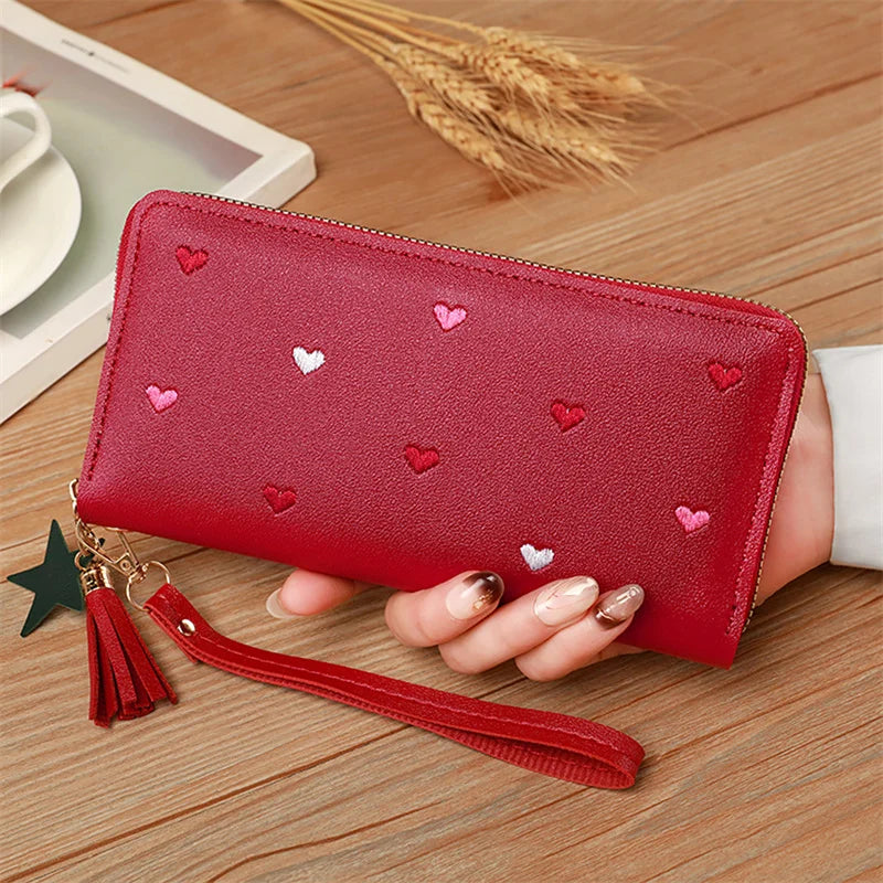 Heart-Embossed Long Wallet Clutch
