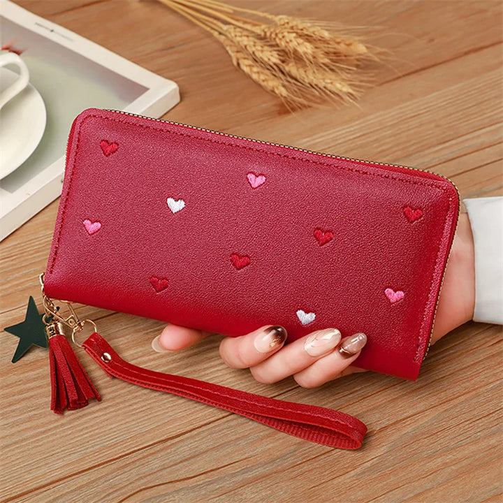 Heart-Embossed Long Wallet Clutch