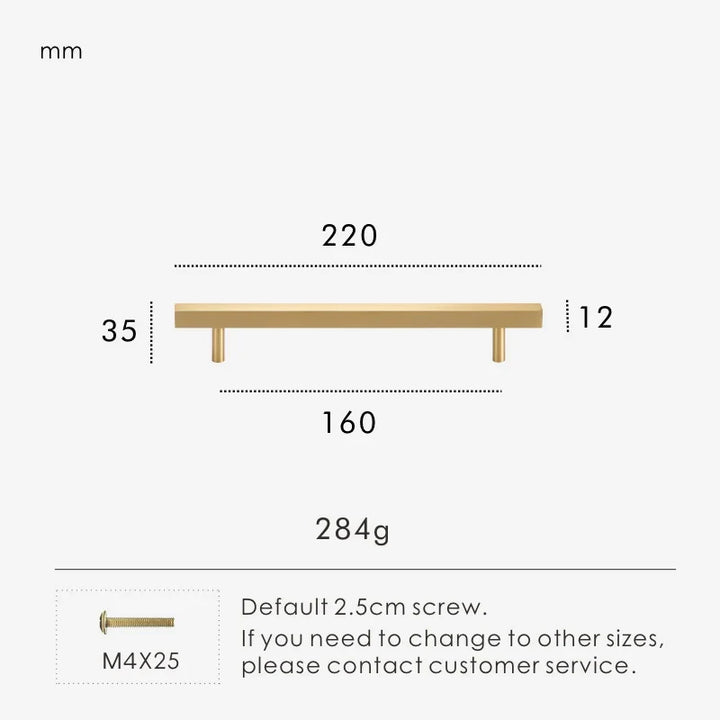 Brushed Brass Square Pull Handle 160/220mm size