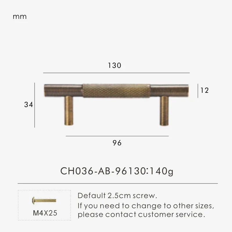 Antique Brass Cross-Knurled Cabinet Pull 5.11 inch