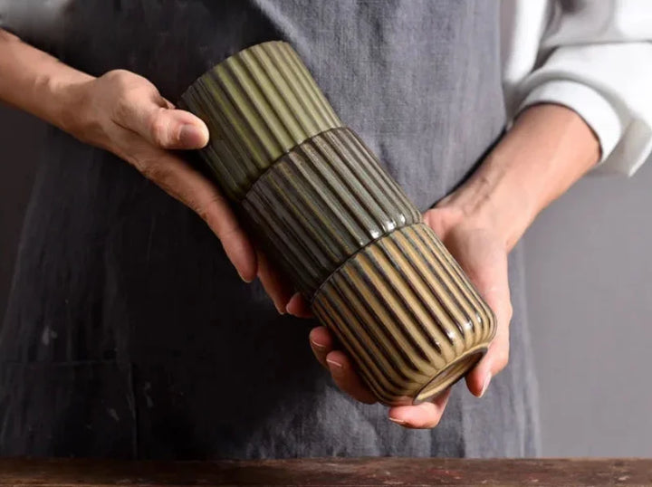 Ribbed Glazed Porcelain Mugs