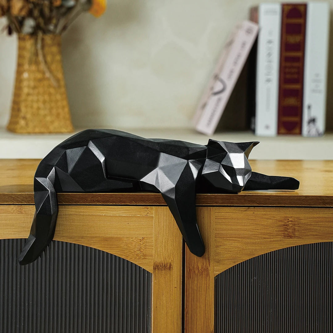 Geometric Cat Figurine Sculpture front view