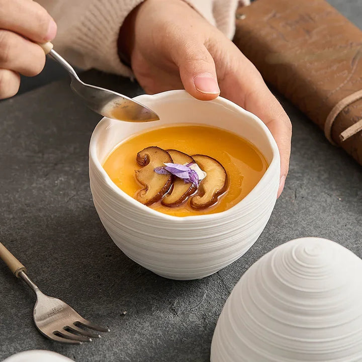 Eggform Ceramic Serving Bowl table setting lifestyle