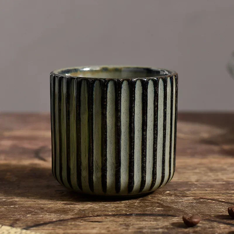 White Ribbed Glazed Porcelain Mugs – Detail View