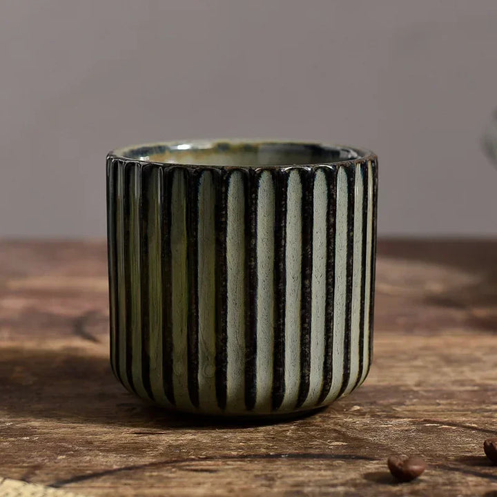 White Ribbed Glazed Porcelain Mugs – Detail View