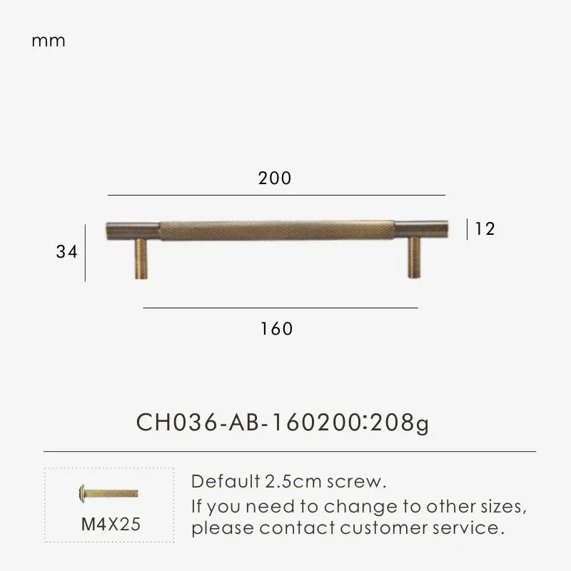 Antique Brass Cross-Knurled Cabinet Pull 7.87 inch