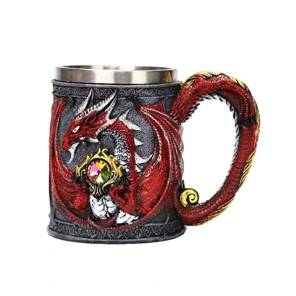 Impressive Dragon Resin Stainless Steel Beer Mug Coffee Tankard 600ml