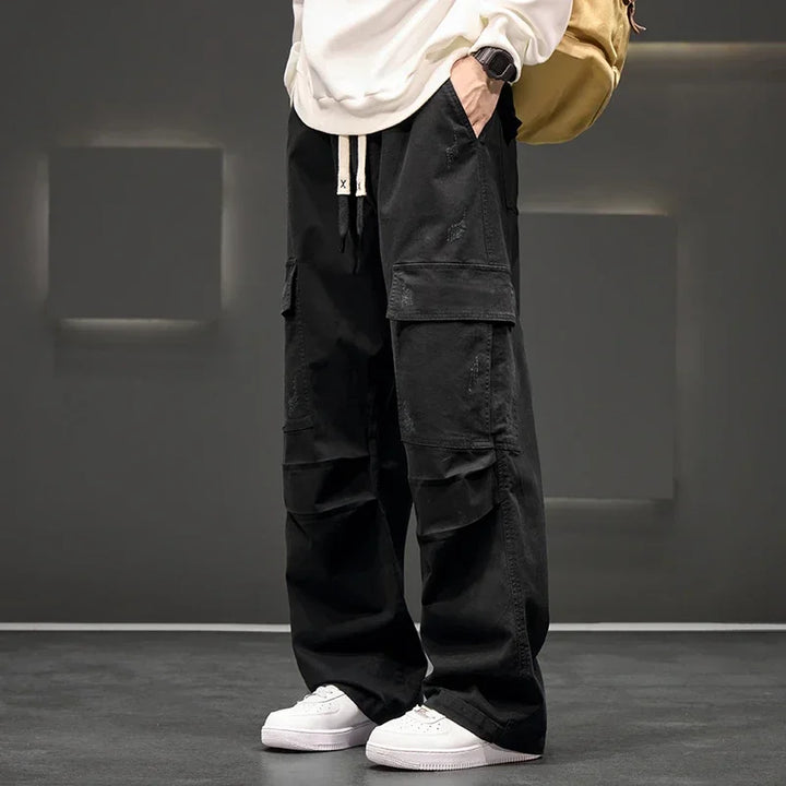 Black Relaxed Fit Cotton Cargo Pants
