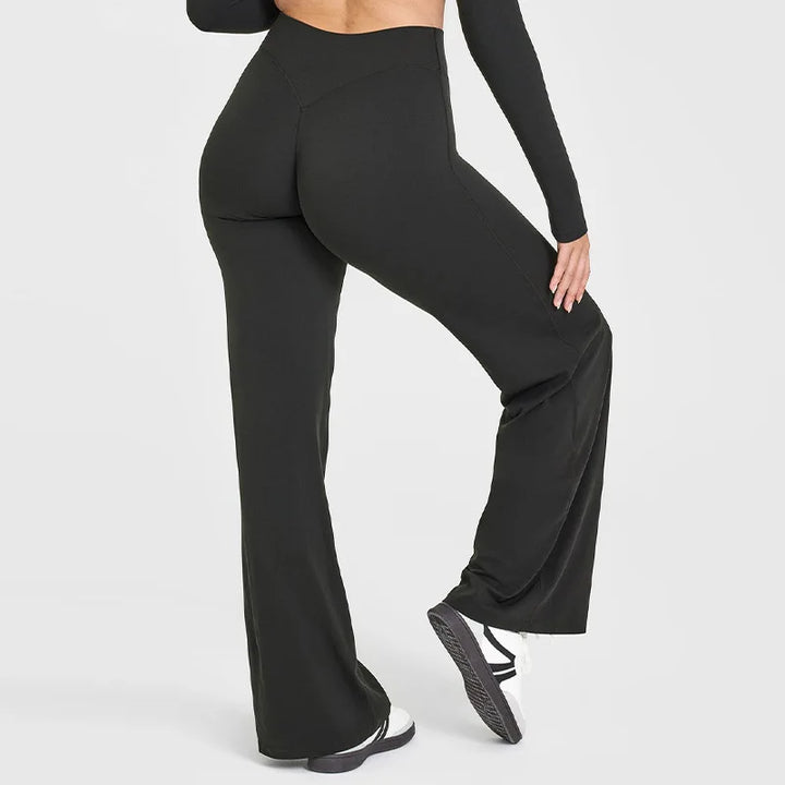 Black High-Waisted Flare Leggings back view