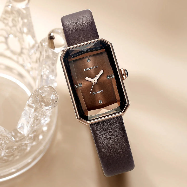 Chocolate Brown Polished Alloy Rectangular Watch