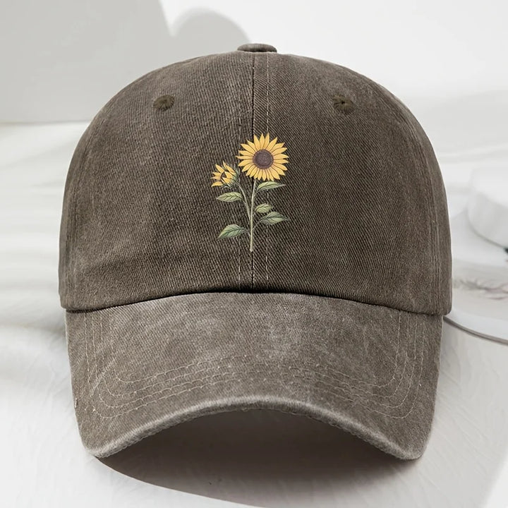 Coffee Sunflower Embroidered Cotton Dad Cap front view