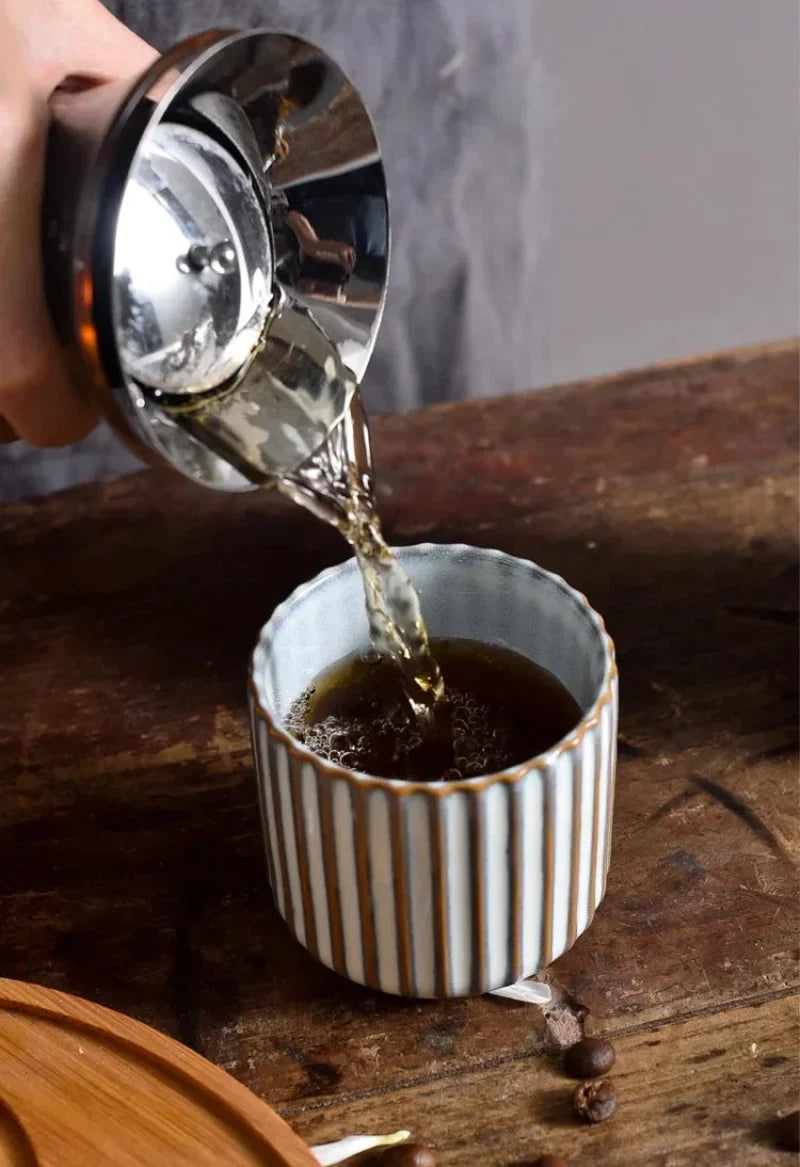 Ribbed Glazed Porcelain Mugs