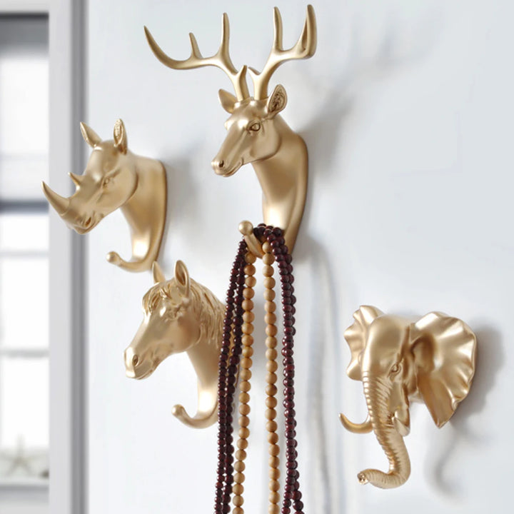 Decorative Animal Head Wall Mounted Coat Rack Hooks - Clothes Key Hanger