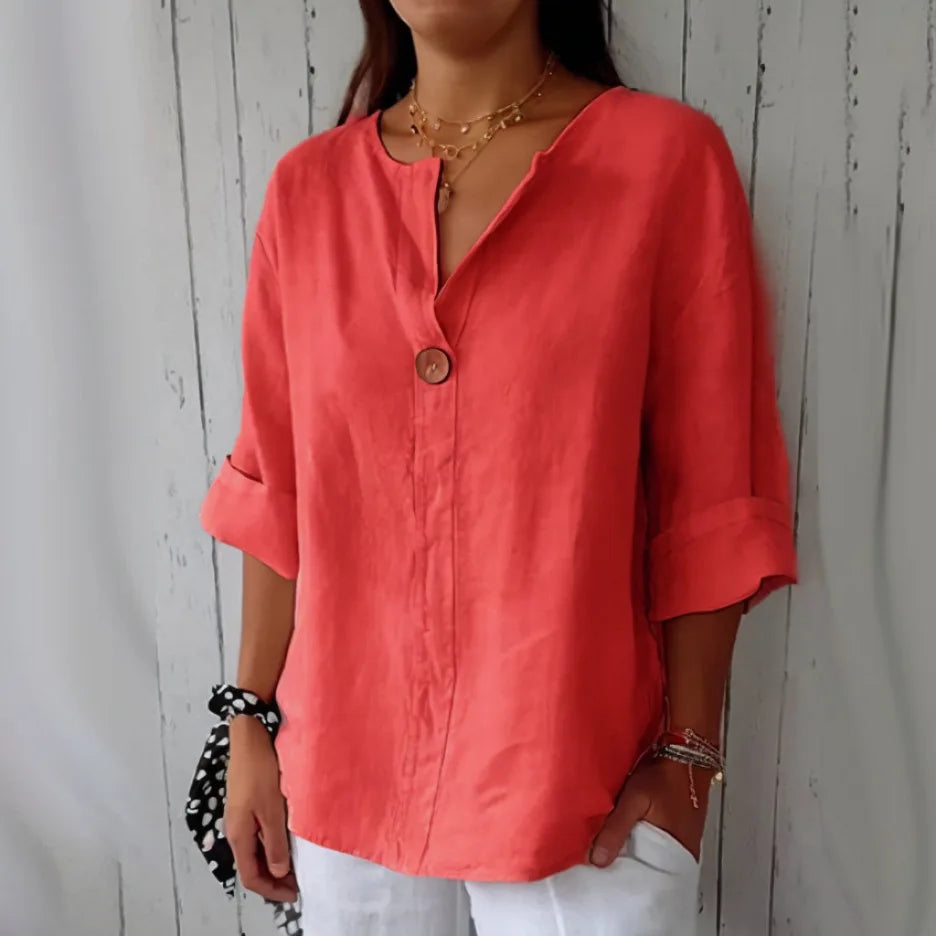 Red Cotton Linen Blouse front view