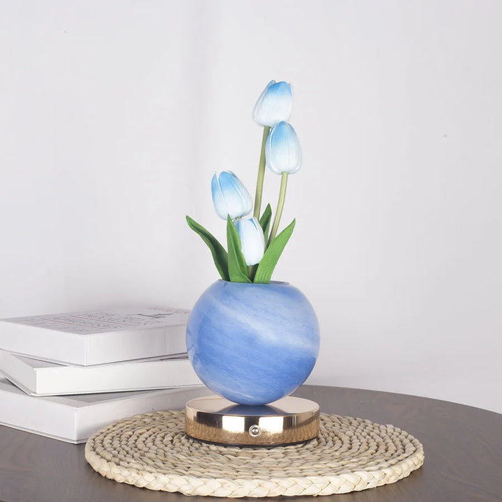 Blue Tulip Marble Vase Night Light front view