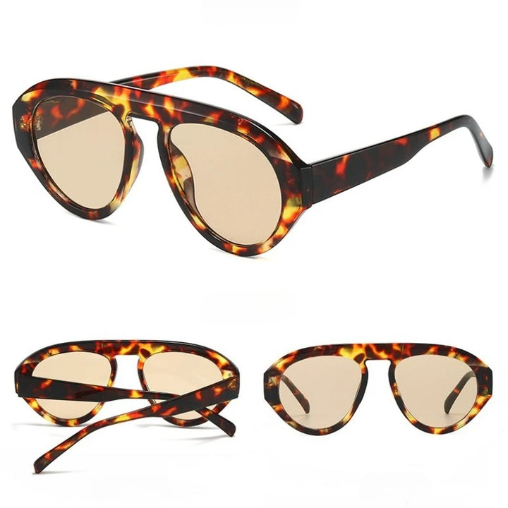 Leopard Champagne Y2K Pilot Sunglasses lens detail