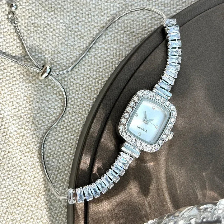 Zircon-Studded Bangle Quartz Watch