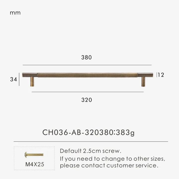 Antique Brass Cross-Knurled Cabinet Pull 14.96 inch