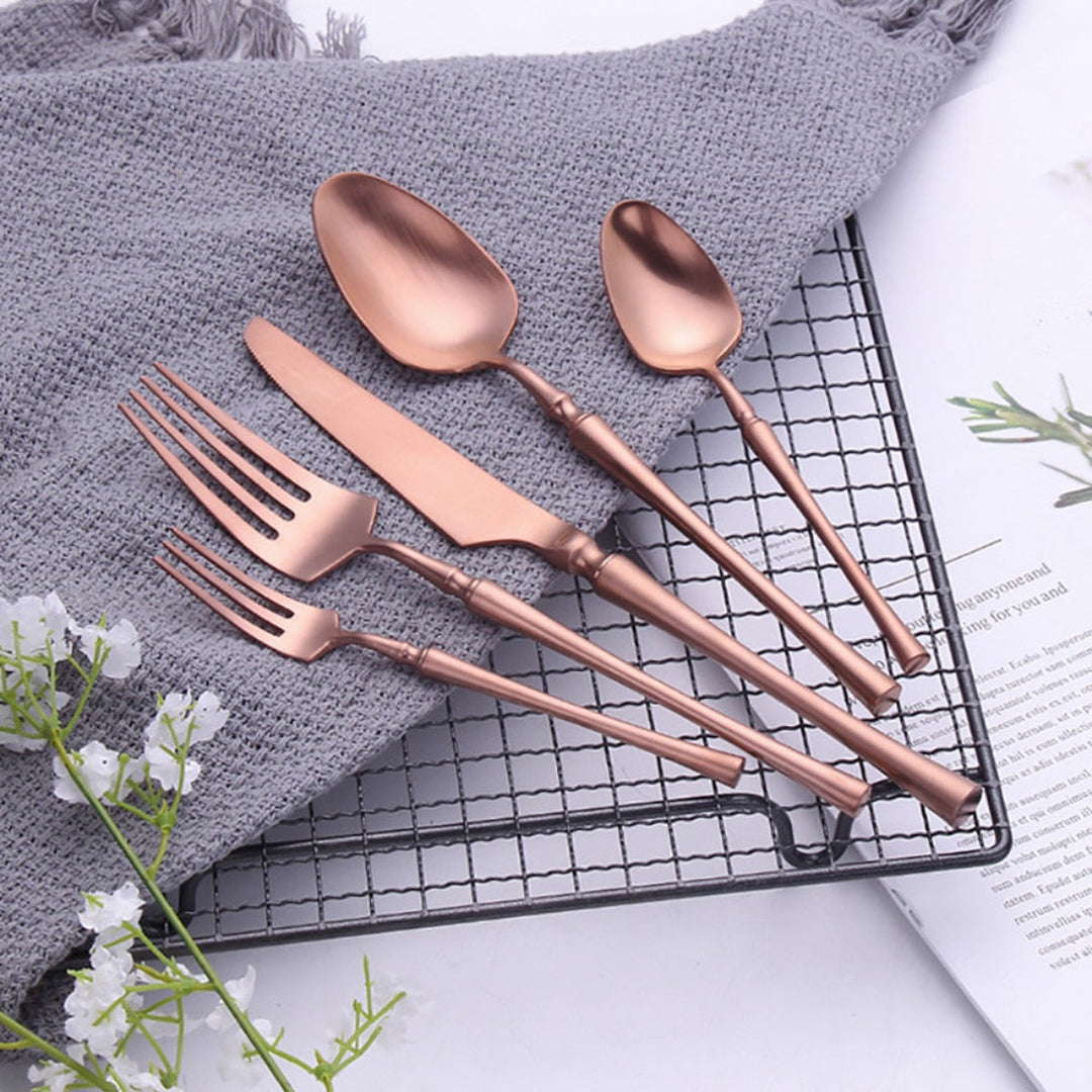Elegant Matte Rose Gold Stainless Steel Flatware Set – Modern Luxury Cutlery