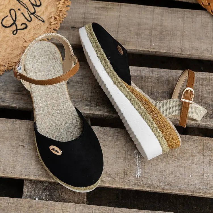 Black Espadrille Wedge Sandals side view