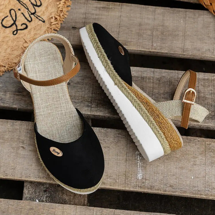Black Espadrille Wedge Sandals side view