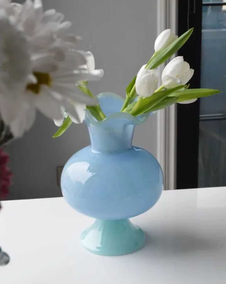Blue Fluted Footed Colored Vase front view