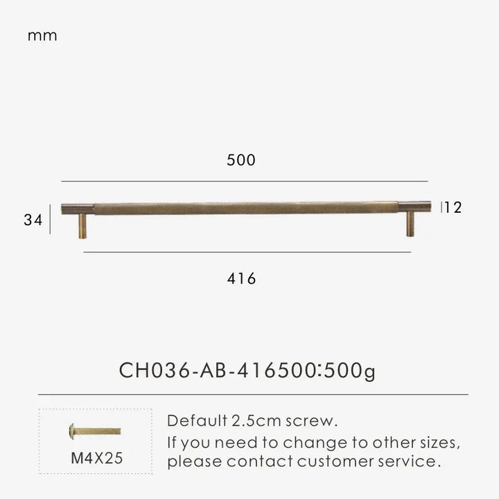 Antique Brass Cross-Knurled Cabinet Pull 19.68 inch
