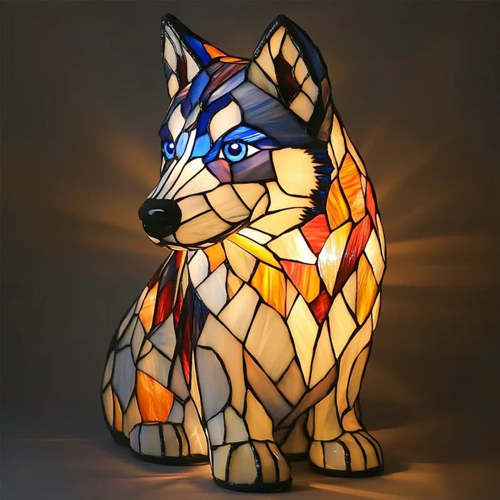 Charming Stained Glass Dog Table Lamp: Artistic Colorful Pet Design Lighting