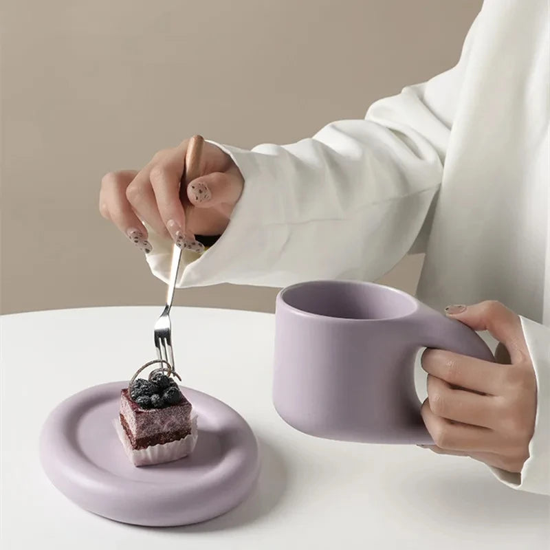 Nordic White Porcelain Coffee Cup & Saucer Set, Reusable Tea Mug