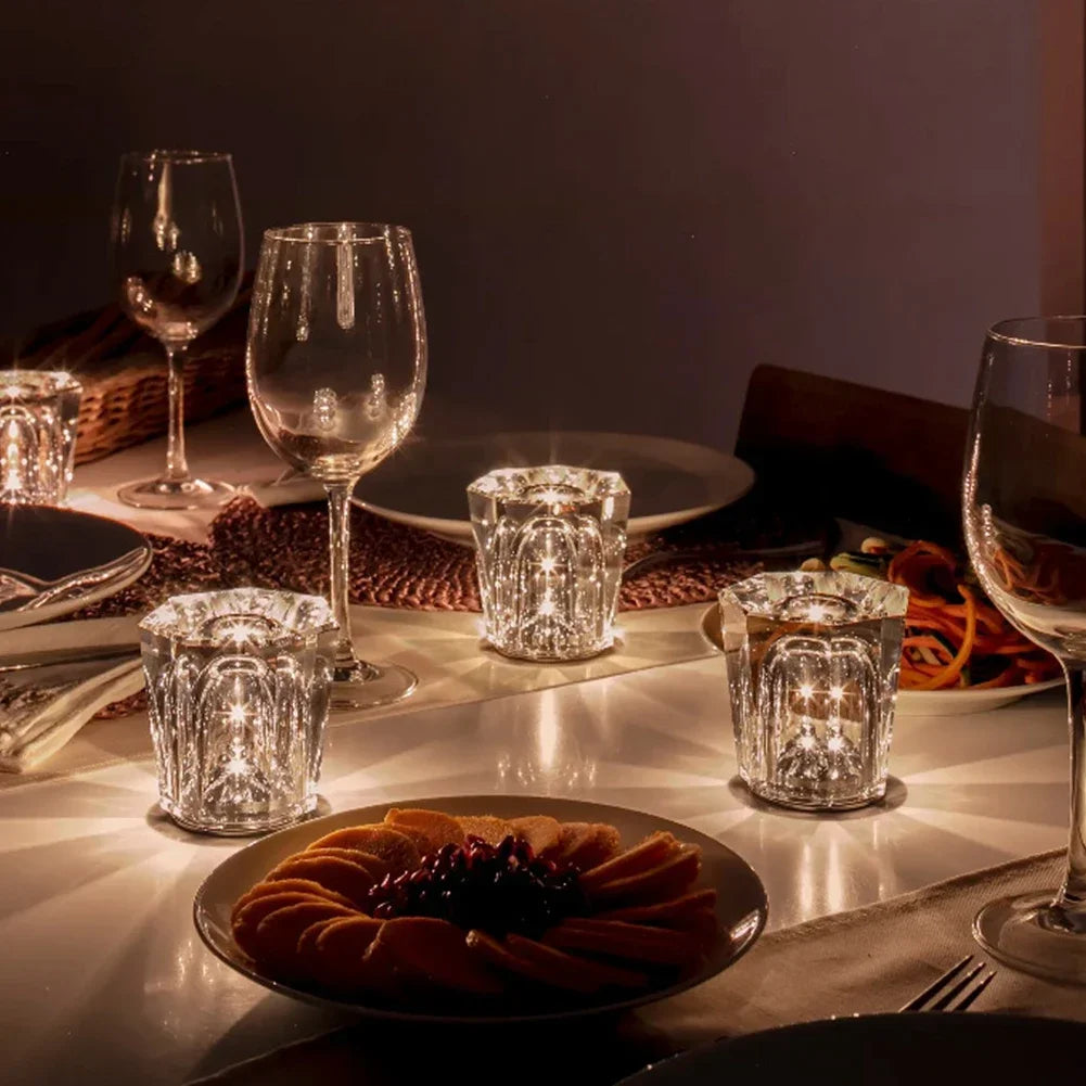Diamond-Cut Crystal Night Light on dinner table lifestyle