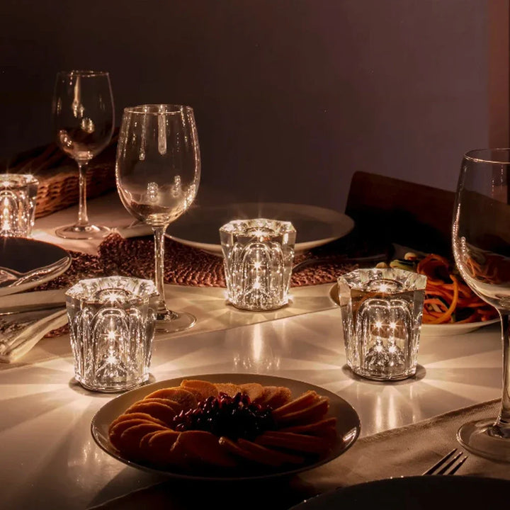 Diamond-Cut Crystal Night Light on dinner table lifestyle