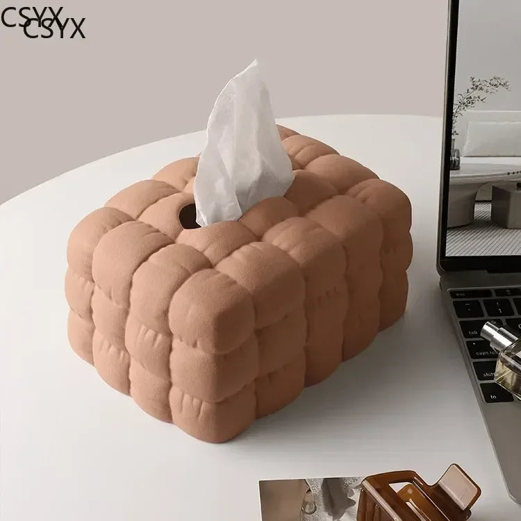 Charming Ceramic Tissue Box Dispenser, Creative Air Pumping Design, Living Room Decor