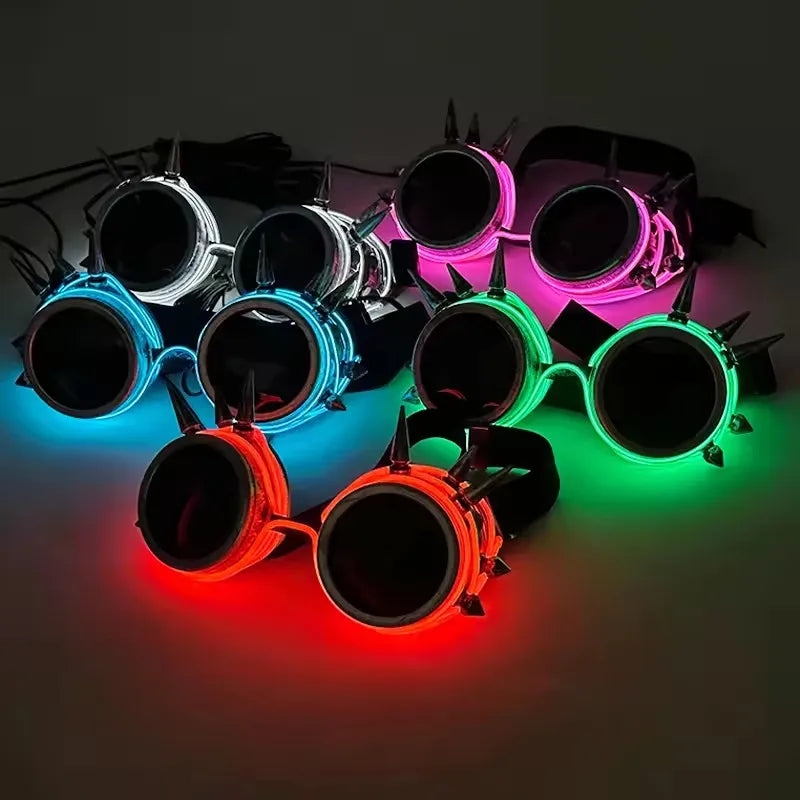 LED Light-Up Party Glasses lit up in the dark