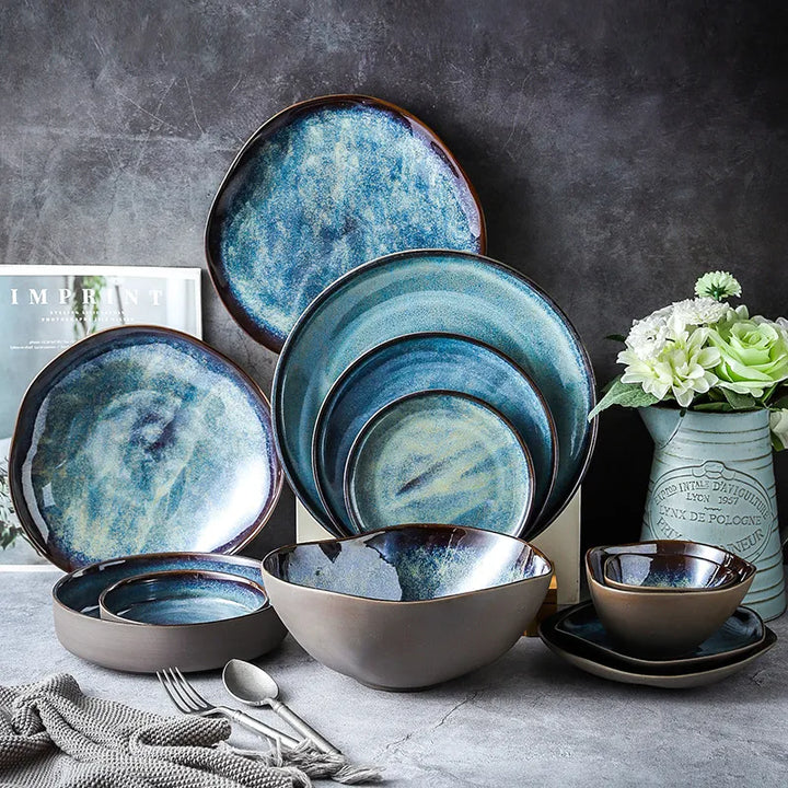 Turquoise Kiln-Glazed Porcelain Dinnerware Set full spread
