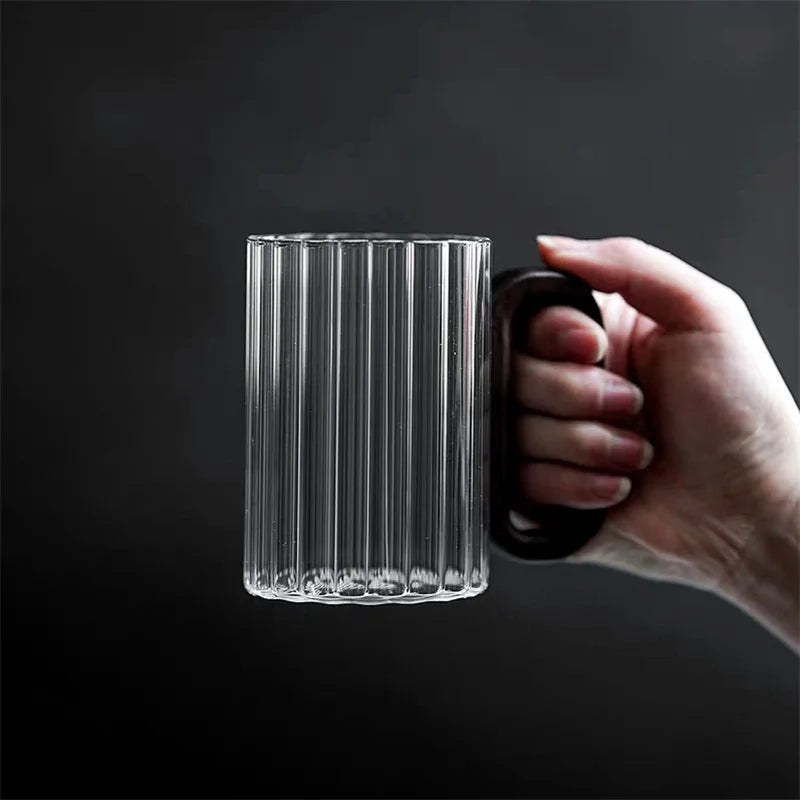 Ribbed Wood-Handle Borosilicate Mug handle detail