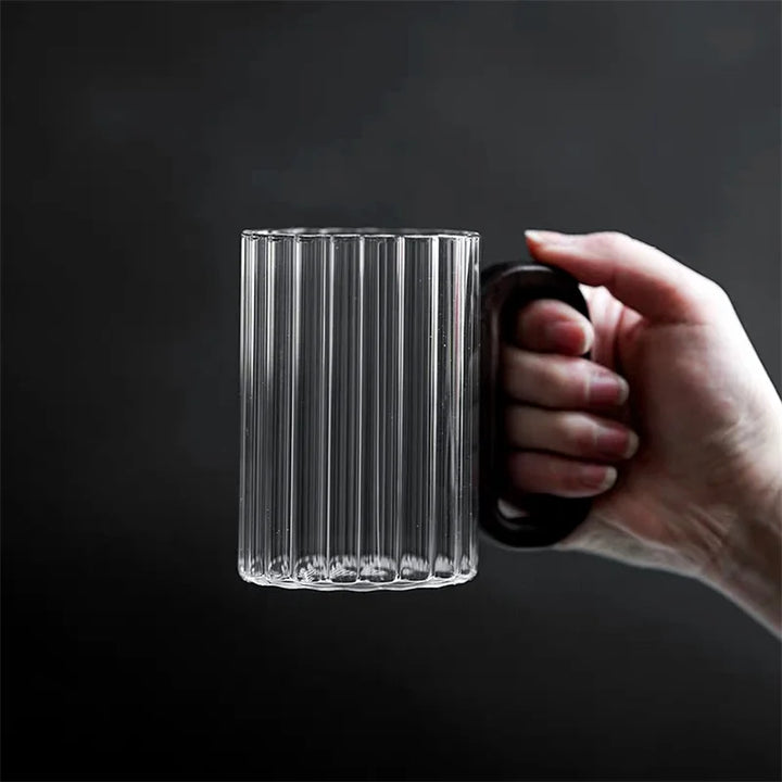 Ribbed Wood-Handle Borosilicate Mug handle detail