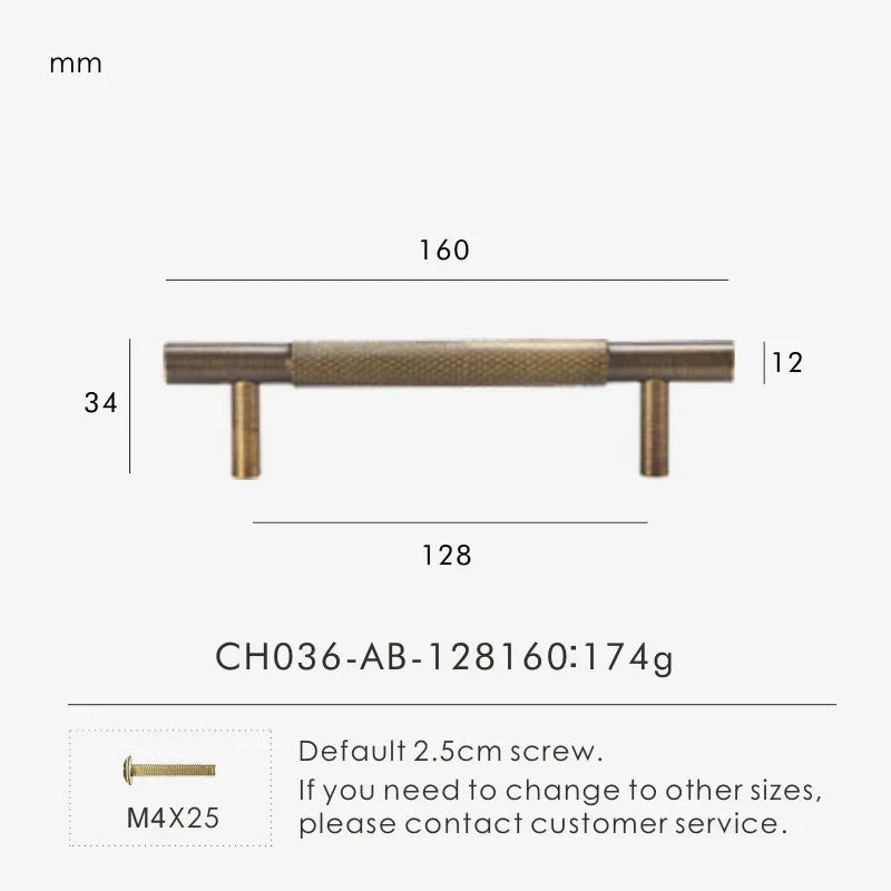 Antique Brass Cross-Knurled Cabinet Pull 6.29 inch