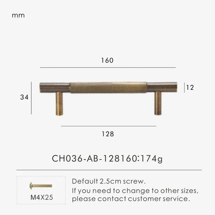 Antique Brass Cross-Knurled Cabinet Pull 6.29 inch