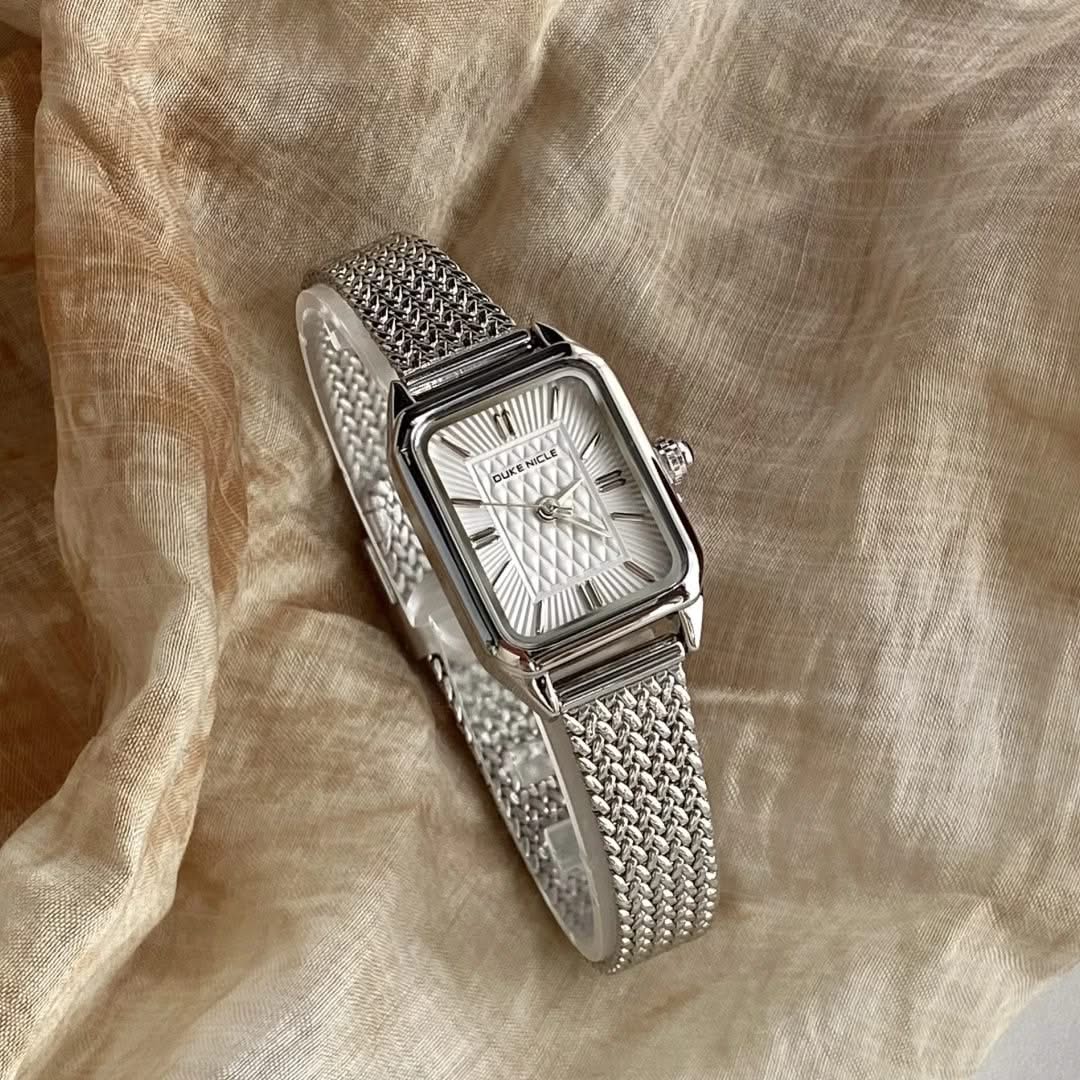 Silver Polished Steel Minimalist Watch front view