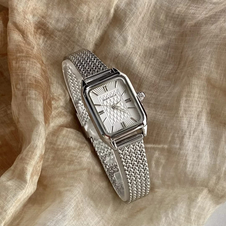 Silver Polished Steel Minimalist Watch front view