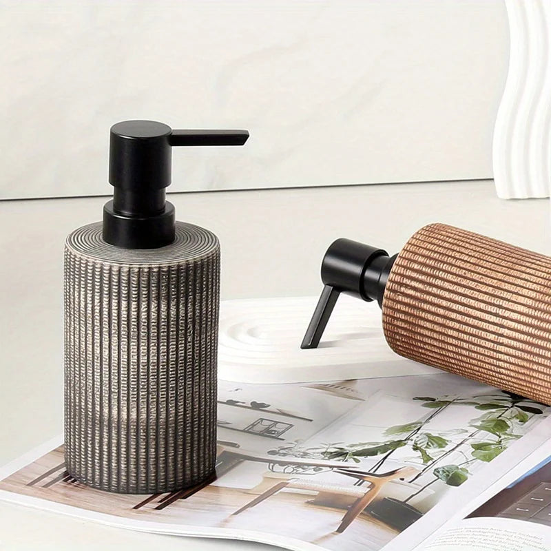 Khaki Ceramic Soap Dispenser Jar side view