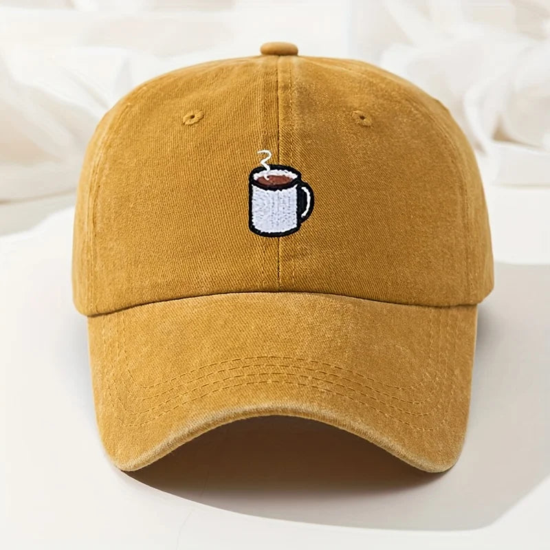 Yellow Retro Washed Cotton Baseball Cap front view