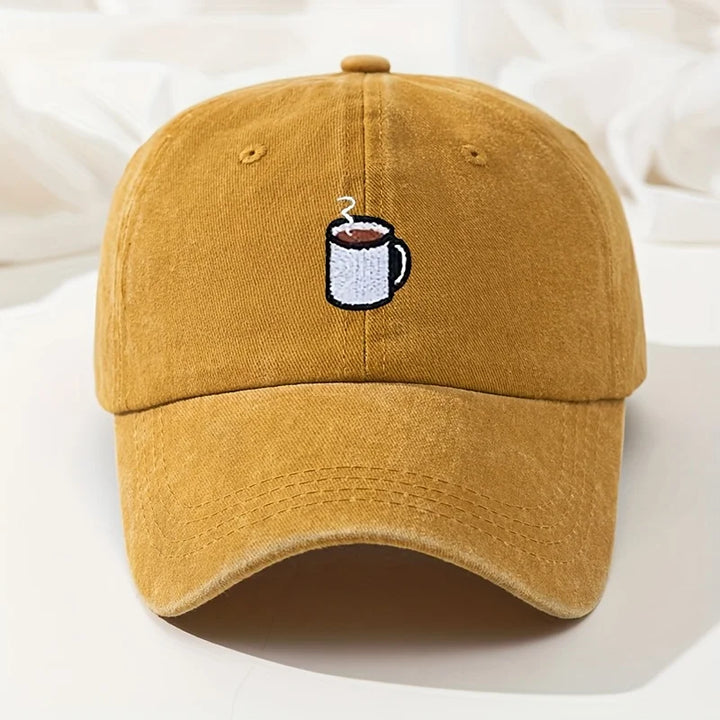 Yellow Retro Washed Cotton Baseball Cap front view